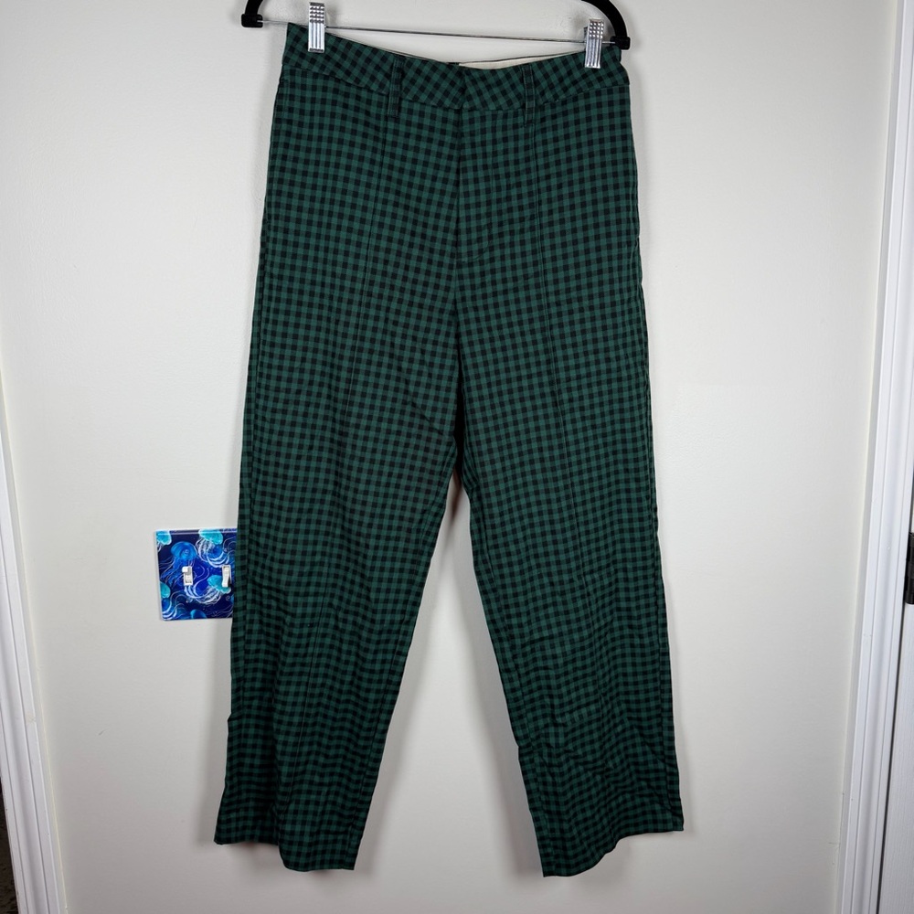Brixton Green Plaid Checkered Retro Ankle Trousers Crop Work Pant Preppy Size 26 - Picture 2 of 11